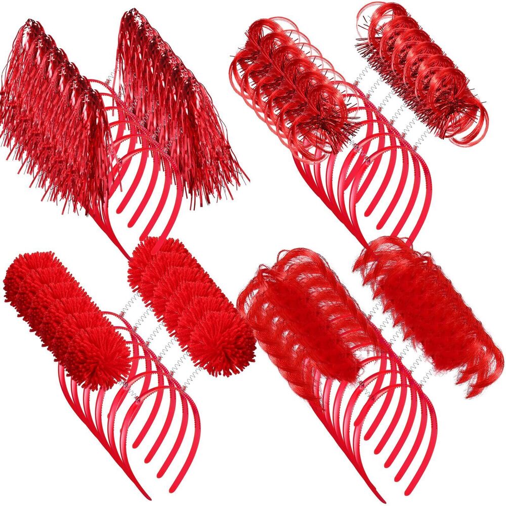 2377 24 Pcs Pom Pom Headband Tinsel Wrapped Ponytails Head Bopper Costume